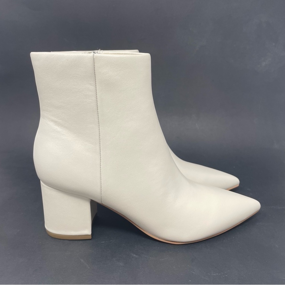 NIB Marc Fisher Jarli High Heel Pointed Toe Leather Booties in Ivory - Picture 7 of 12